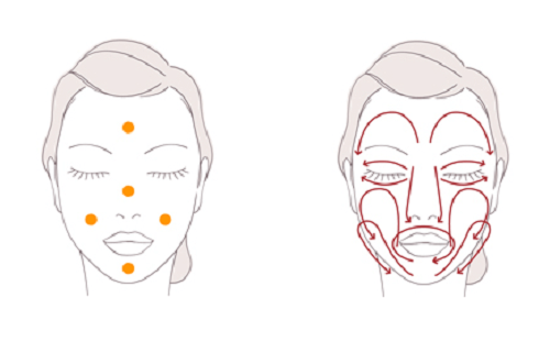 Bạn chấm kem dưỡng da Naturie skin conditioner gel lên mặt và mát xa như hình để da hấp thu dưỡng chất nhanh hơn